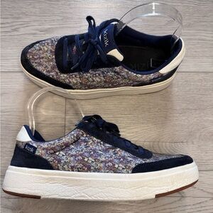 KIZIK Prague Shoes Womens 8 Mens 6.5 HANDS FREE Lace Up Blue Floral Canvas Suede
